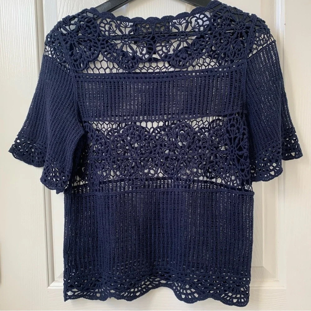 James Coviello By Anthropologie Women Crochet Knit Crop Top short sleeves XS